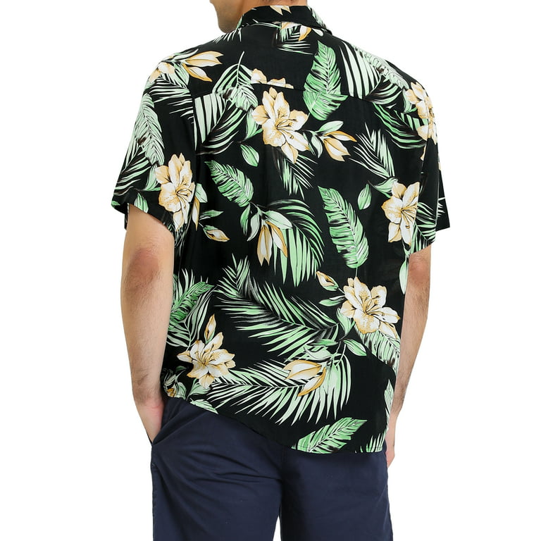 Caribbean Joe Mens Slim Fit Short Sleeve Button Up Tonal Rayon Hawaiian Shirt 